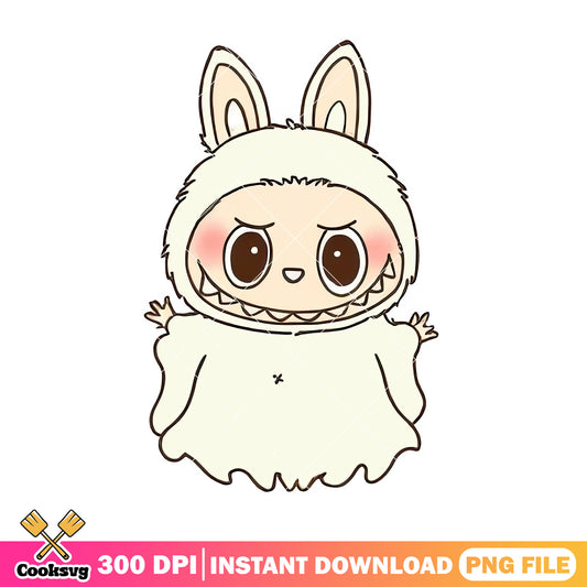Labubu ghost png, white labubu png, labubu hehe ​png