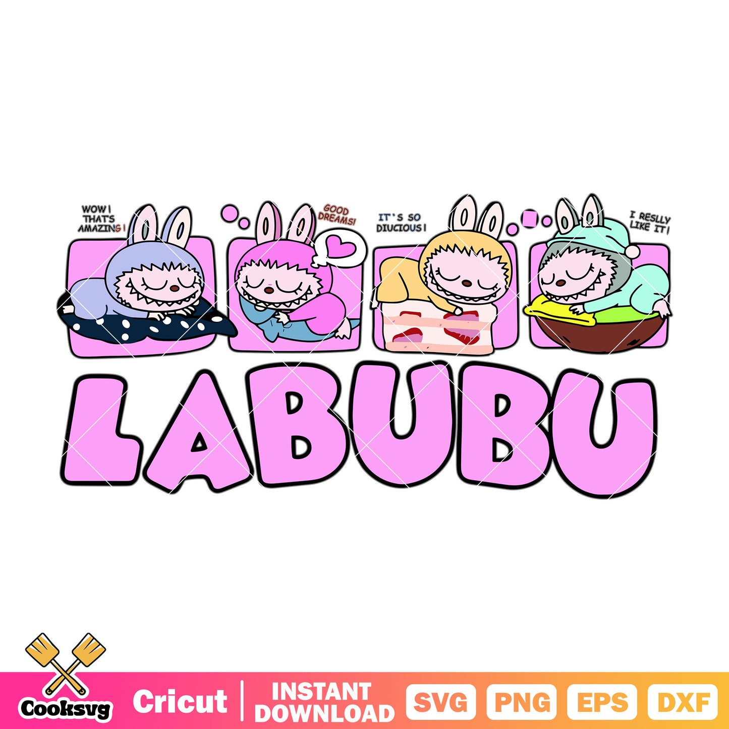 Labubu good dream svg, labubu sleeping svg, pink labubu svg