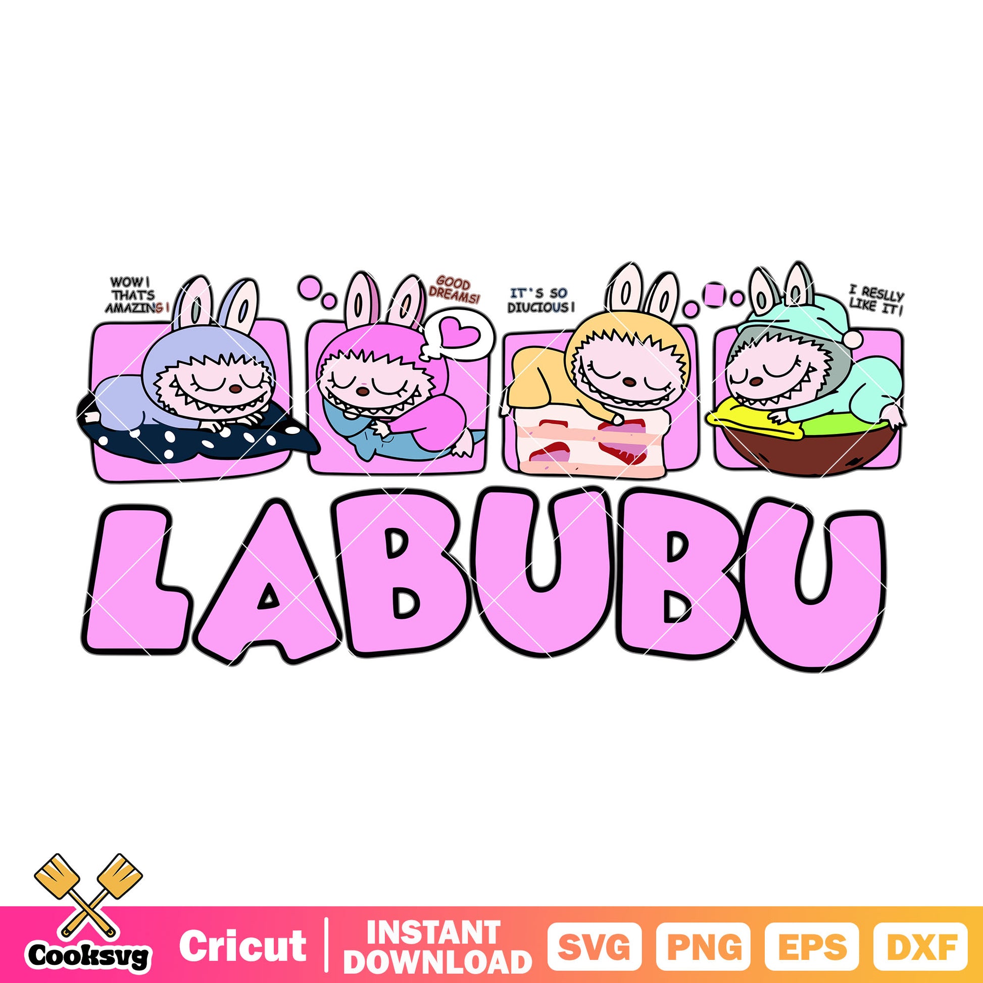 Labubu good dream svg, labubu sleeping svg, pink labubu svg