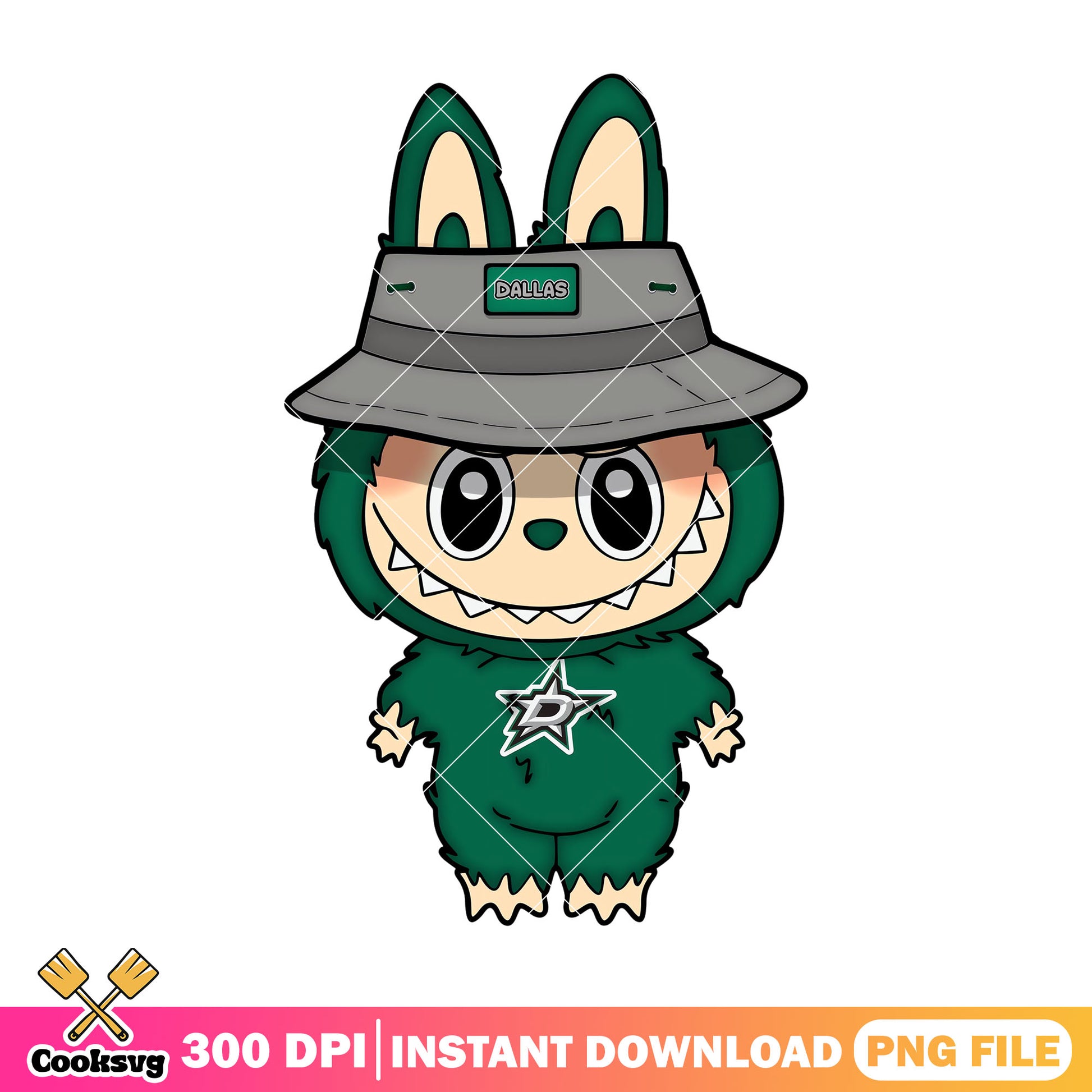 Labubu green monster design png, labubu popmart png, dallas stars png