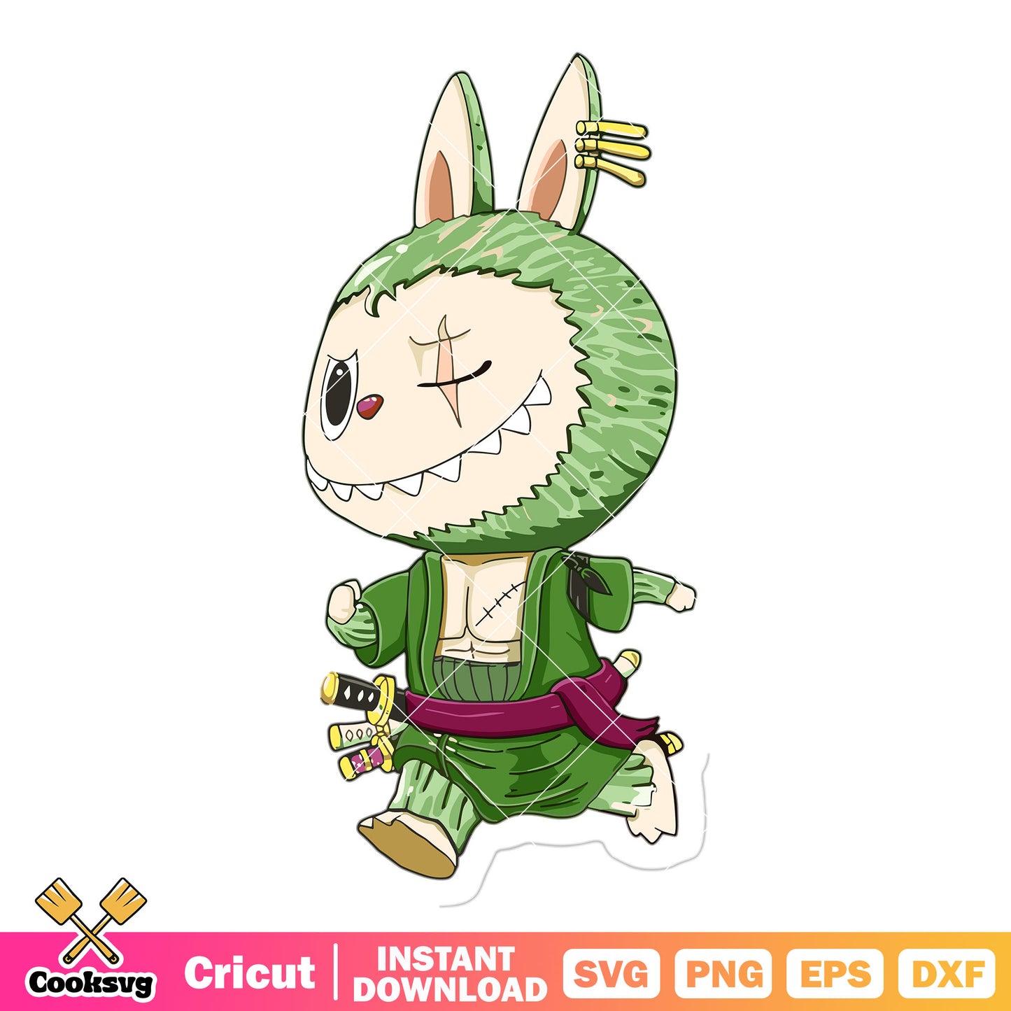 Labubu green zoro svg, labubu one piece svg, labubu costume svg