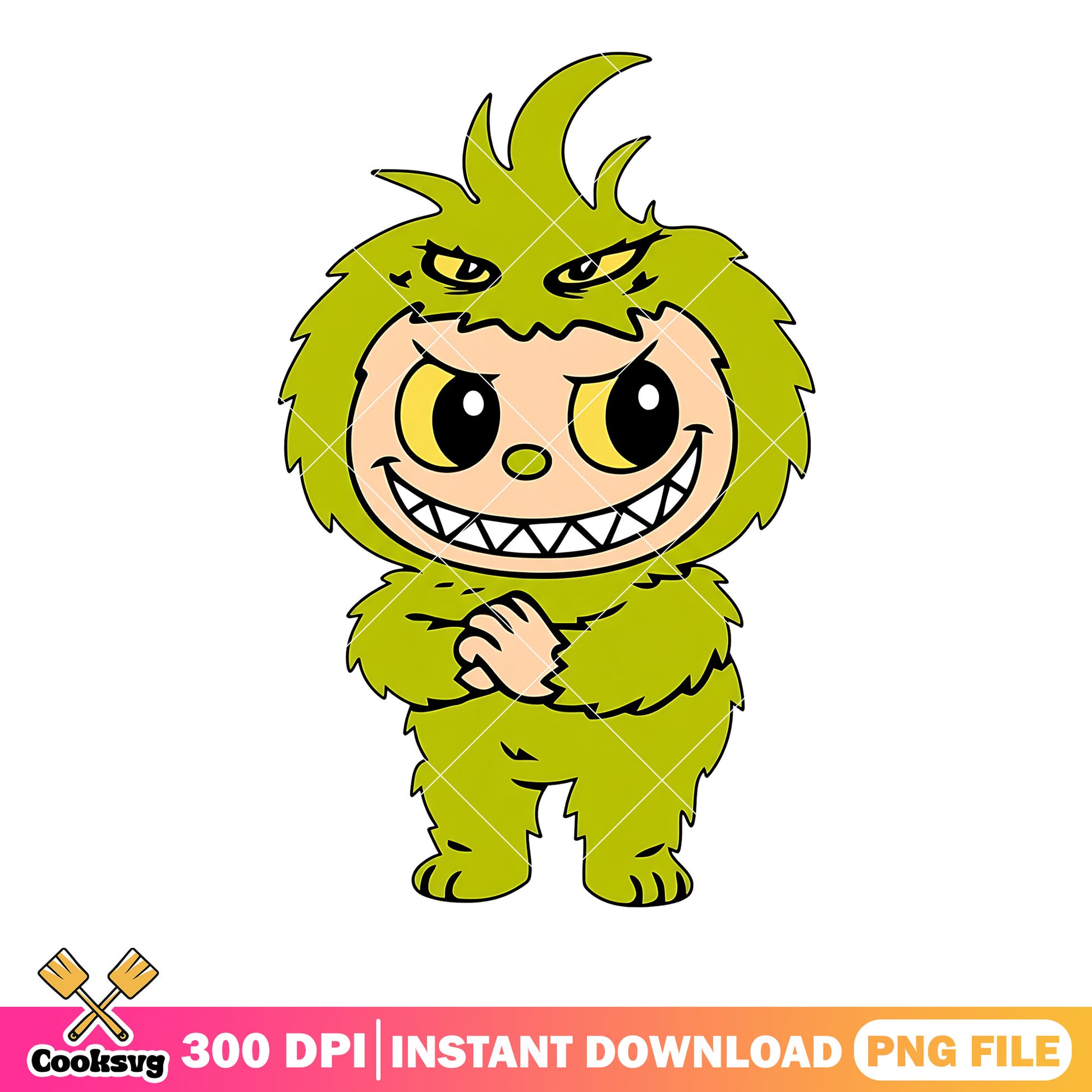 Labubu grinch doll png, green monster png, grinch costume​ png