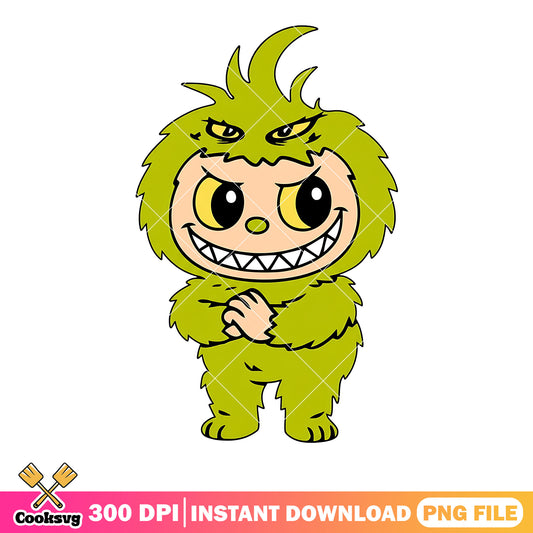 Labubu grinch doll png, green monster png, grinch costume​ png