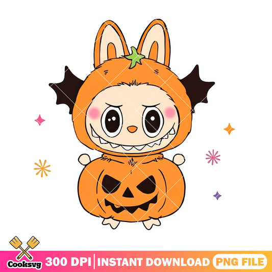 Labubu halloween outfit png, labubu pumkin png, labubu hehe png