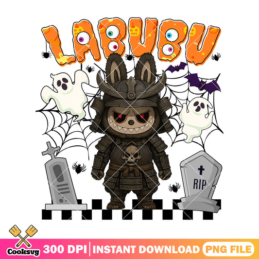 Labubu halloween samurai png, spooky labubu​ png, labubu costume​ png