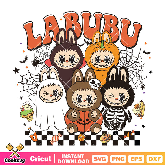 Labubu halloween vibes svg, labubu pumpkin svg, halloween labubu svg