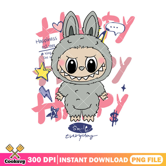 Labubu happiest est 1988 png, labubu happy png, love labubu png