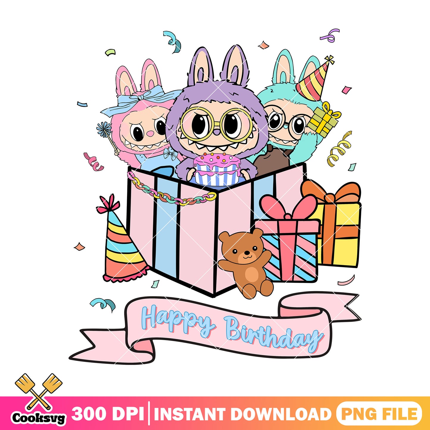 Labubu happy birthday png, purple bf png, labubu happy png