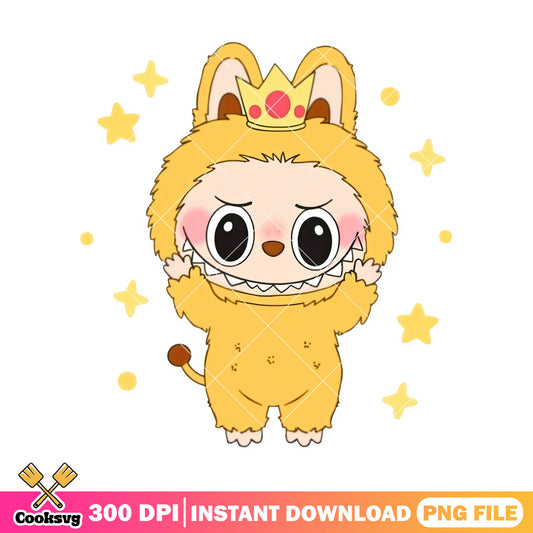 Labubu happy king png, yellow labubu png, labubu art png