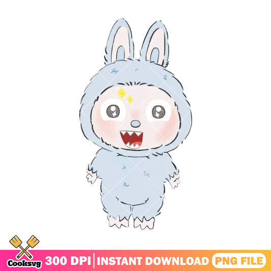 Labubu happy monster png, labubu grey png, labubu art png