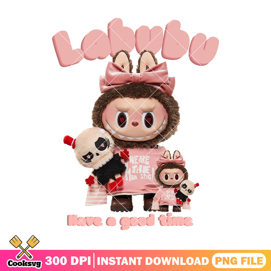 Labubu have a good time png, pink labubu png, popmart labubu png