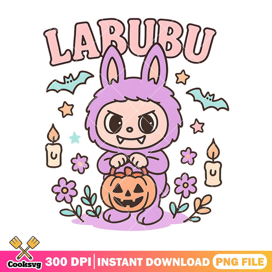 Labubu horror design png, labubu purple png, halloween art png