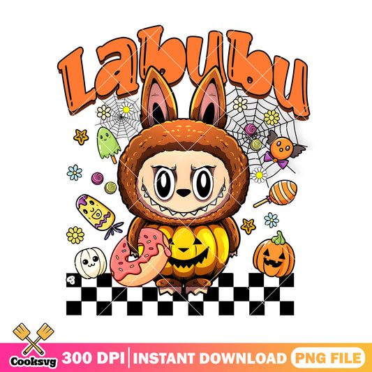 Labubu horror pumpkin png, labubu halloween png, labubu pumpkin png