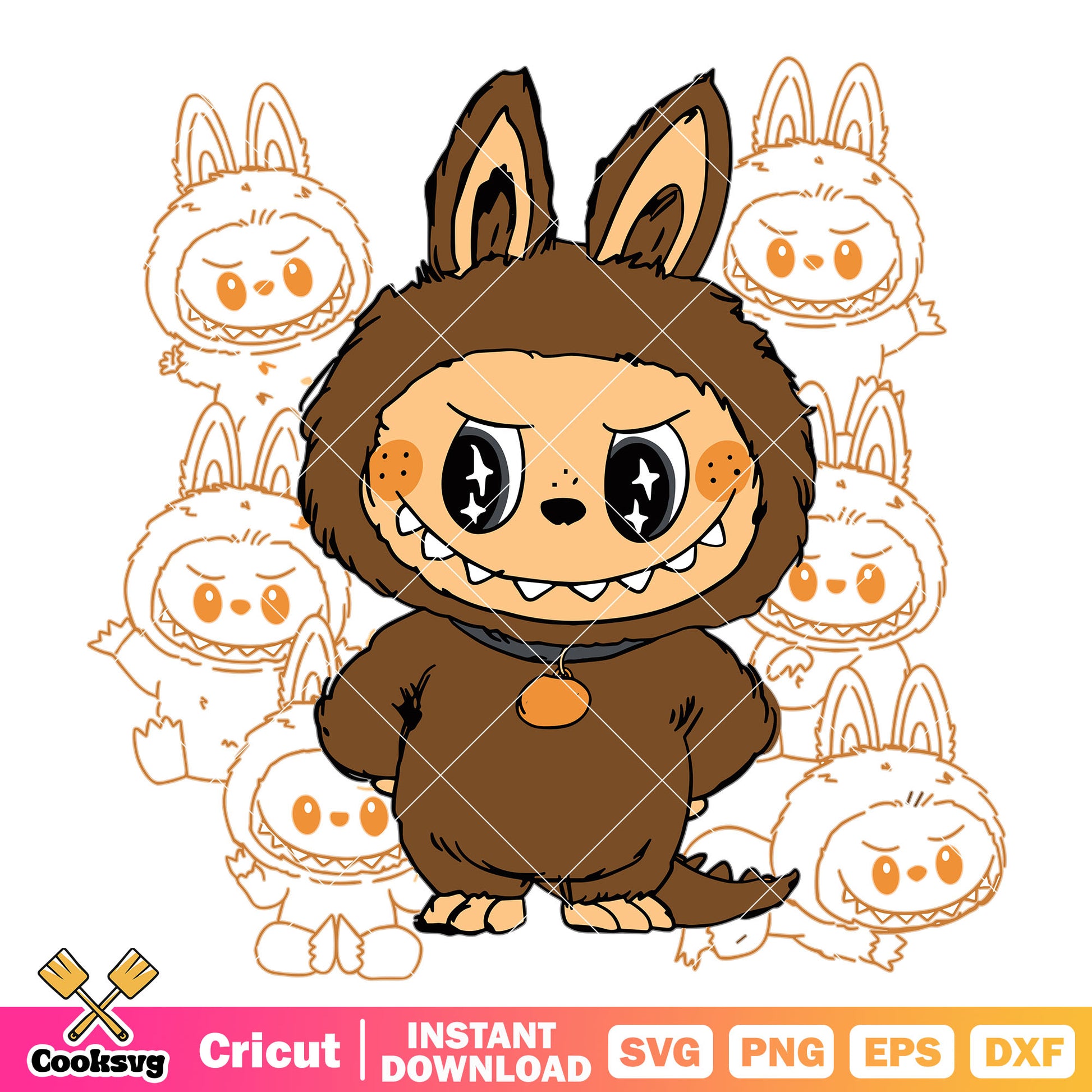 Labubu in brown vibes svg, brown labubu svg, labubu vibes svg