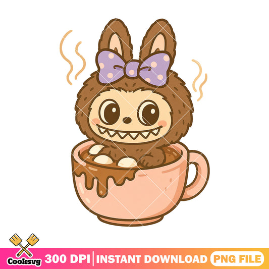 Labubu in hot cup png, brown labubu png, labubu ​png