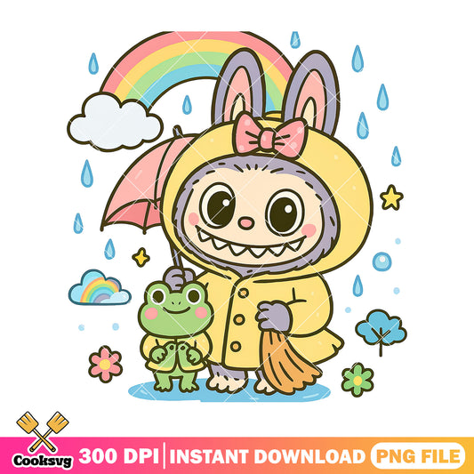 Labubu in rainy png, labubu clothes png, labubu hehe ​png