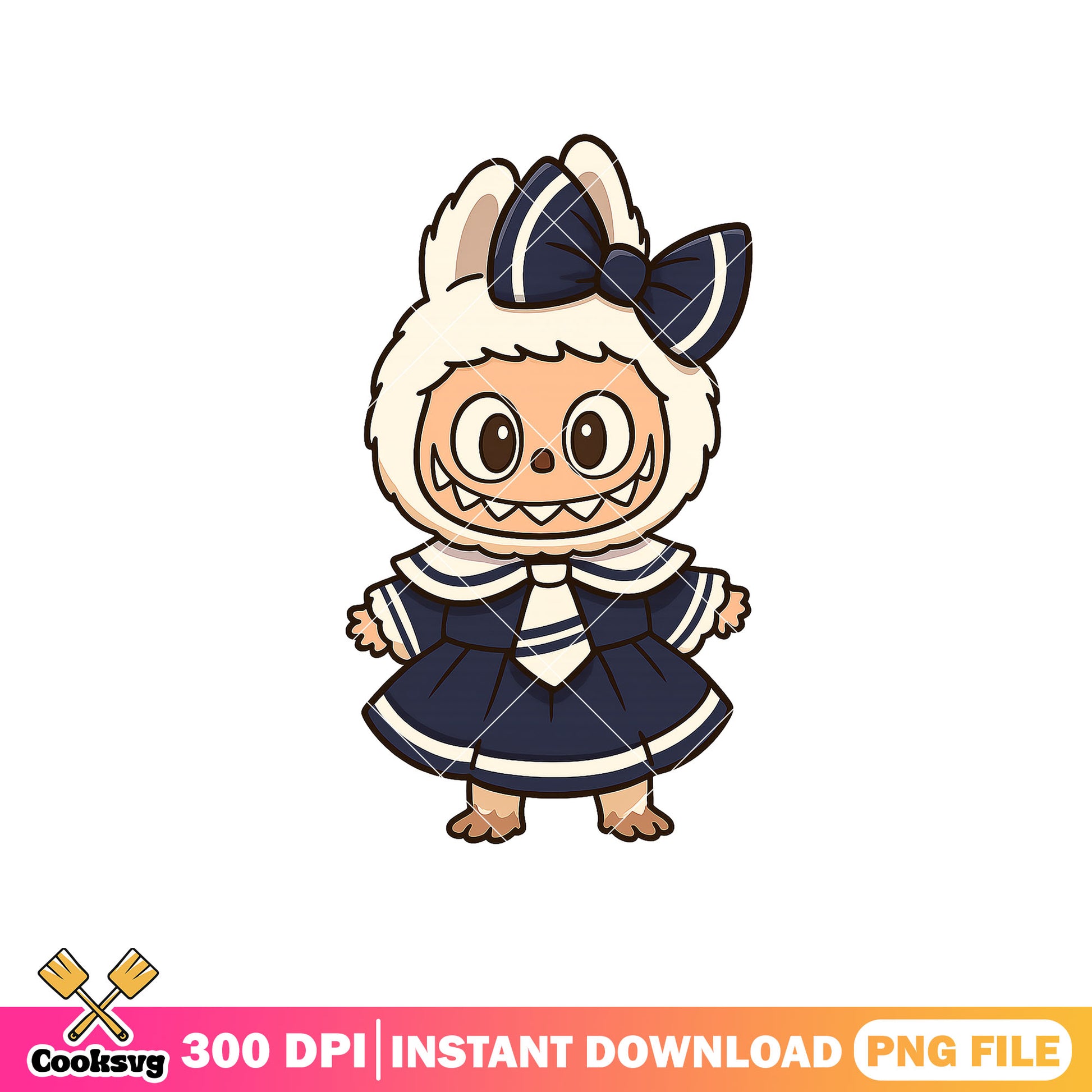 Labubu in school uniform png, labubu design png, labubu art png