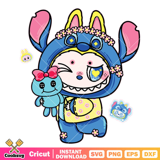 Labubu in stitch mode svg, labubu stitch svg, labubu costume svg