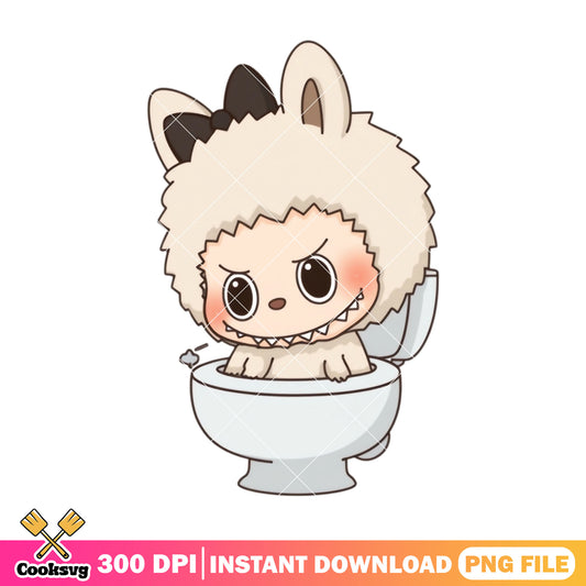 Labubu in toilet design png, labubu girl png, labubu white png