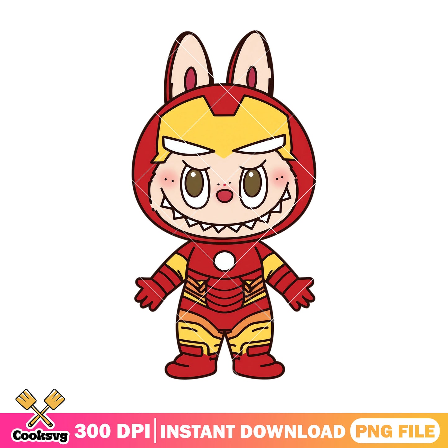 Labubu ironman outfit design png, labubu costume png, labubu cute png