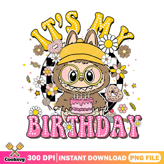 Labubu it_s my birthday png, labubu cartoon png, brown labubu​ png
