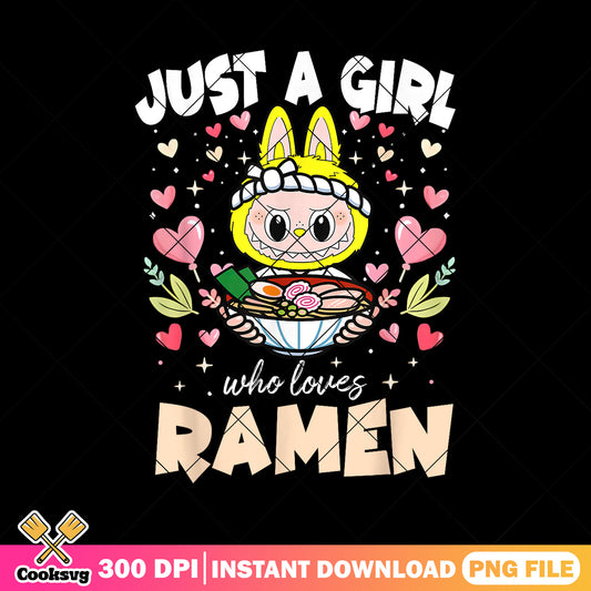 Labubu just a girl love ramen png, labubu girl​ png, yellow labubu png