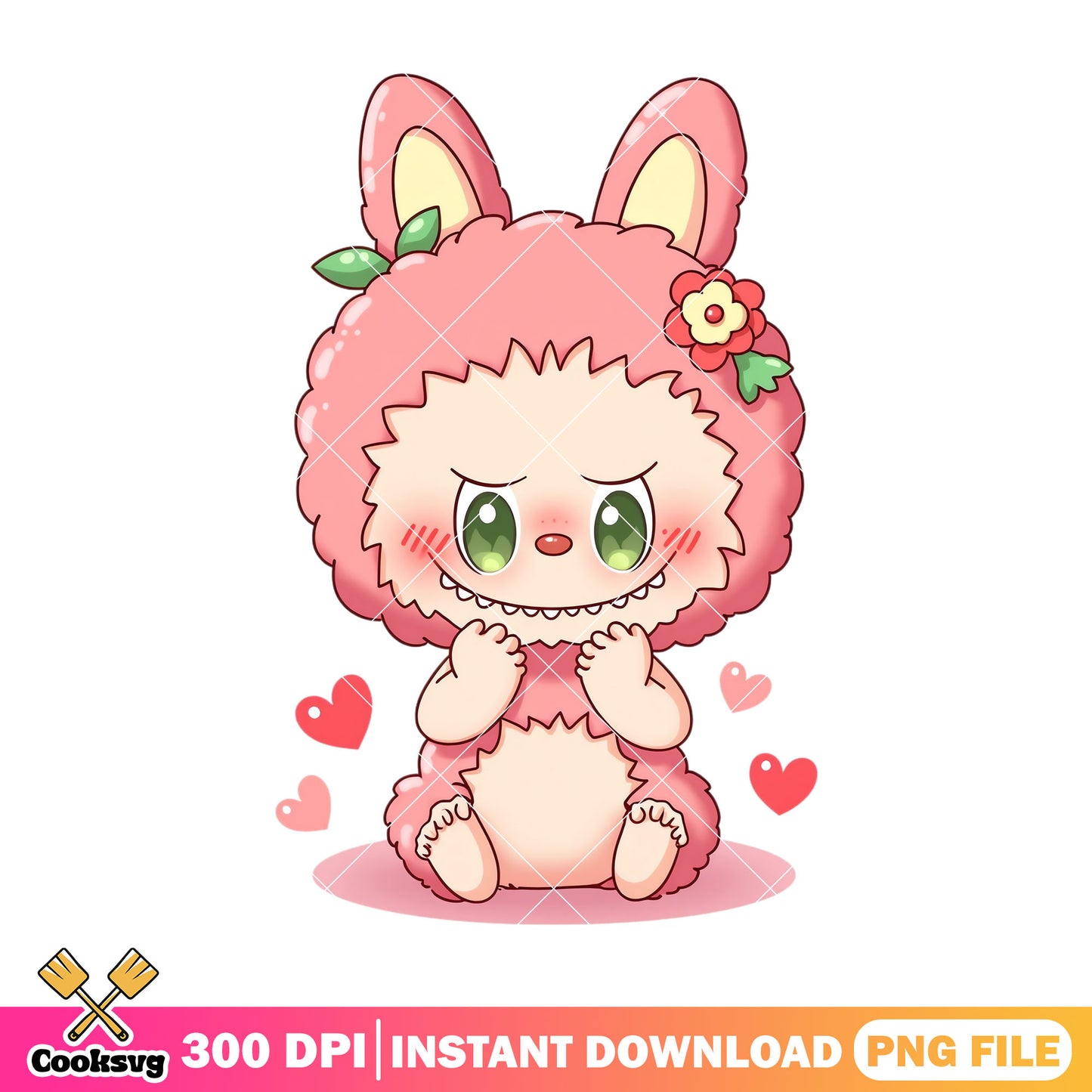 Labubu lovely monster png, labubu pink png, labubu sitting png
