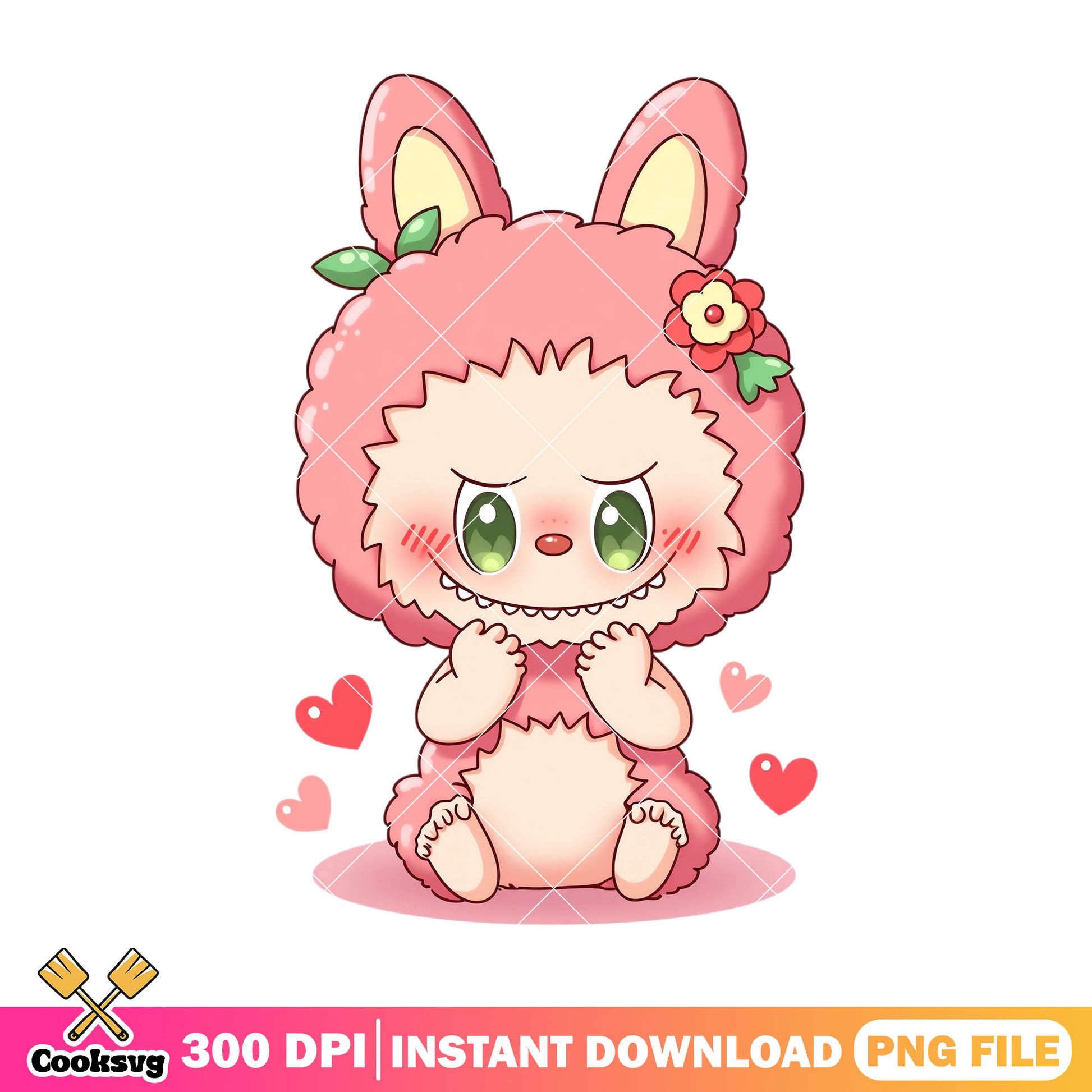 Labubu lovely monster png, labubu pink png, labubu sitting png