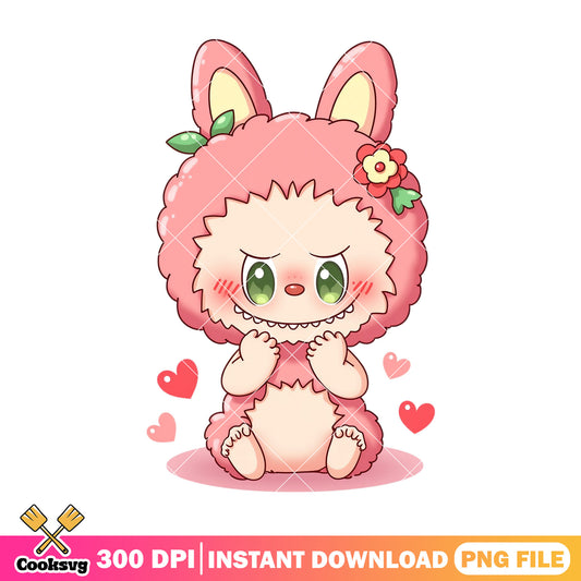 Labubu lovely monster png, labubu pink png, labubu sitting png