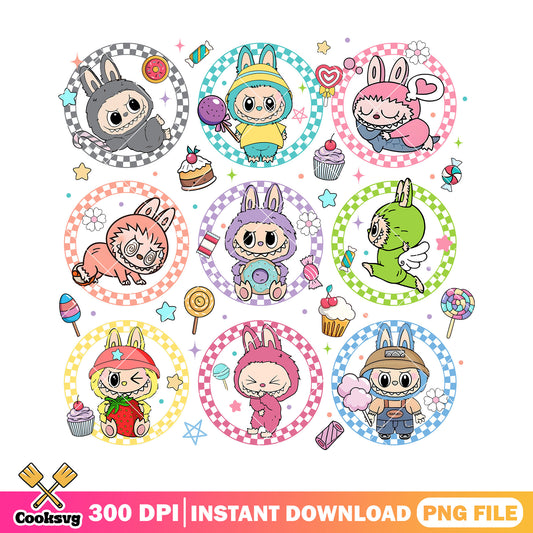 Labubu many activates png, labubu baby png, labubu popmart png