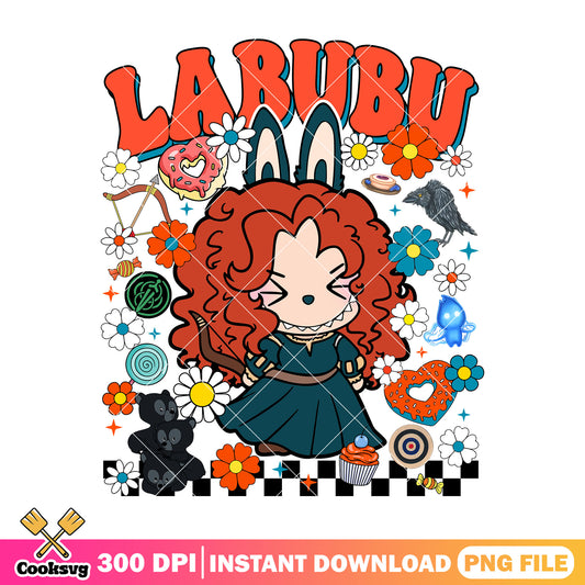Labubu merida princess png, labubu disney png, labubu outfit​ png
