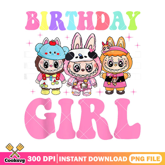 Labubu monster birthday girl png, labubu birthday png, labubu popmart png