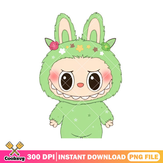 Labubu monster cute png, labubu green png, labubu love png