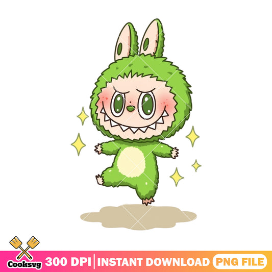 Labubu monster design png, labubu happy png, labubu green png