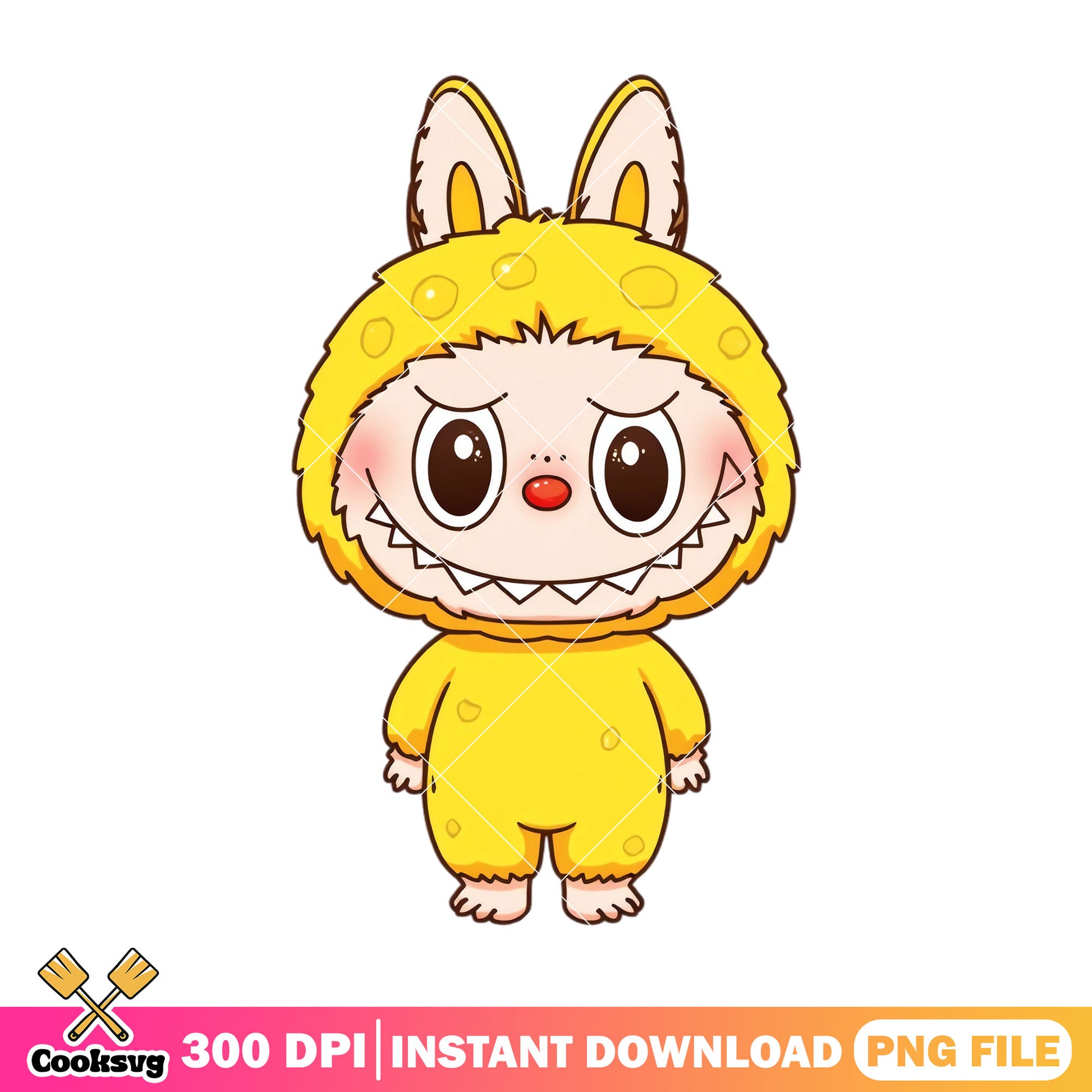 Labubu monster design png, labubu happy png, labubu yellow png