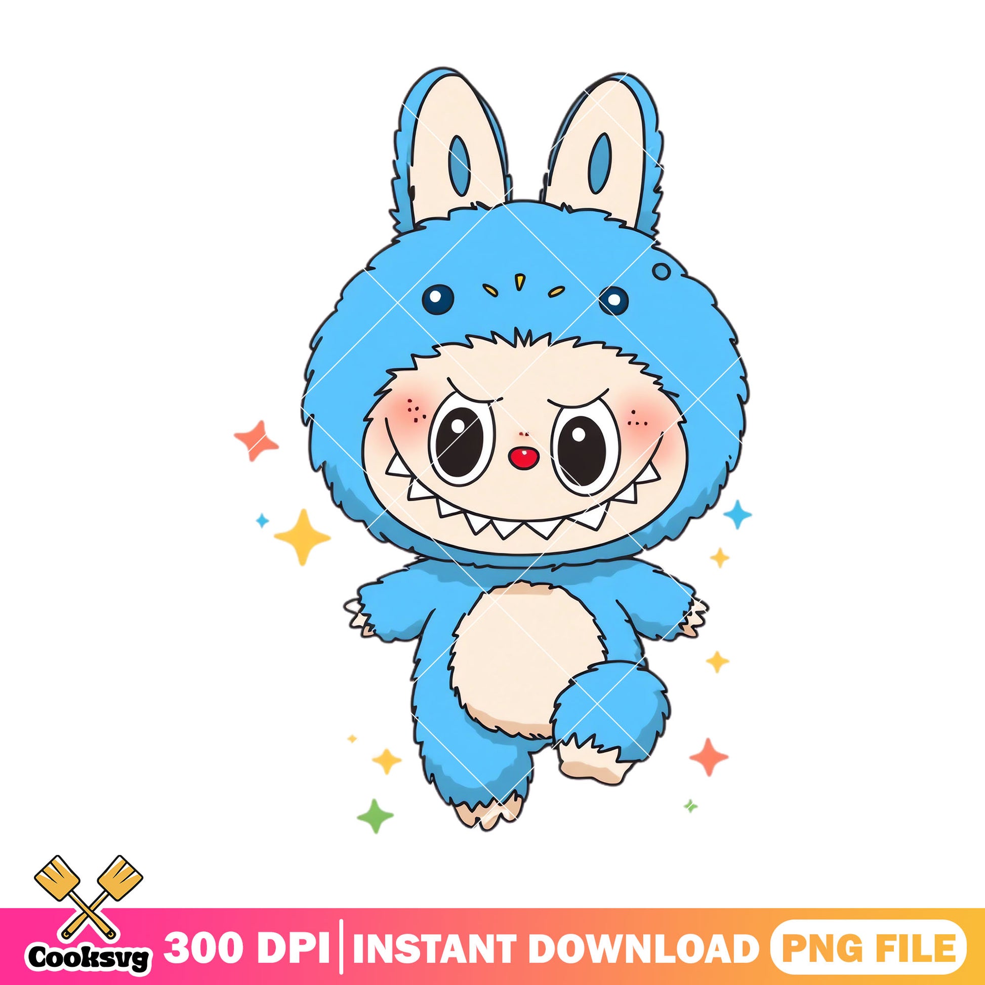 Labubu monster design png, labubu standing png, labubu blue png