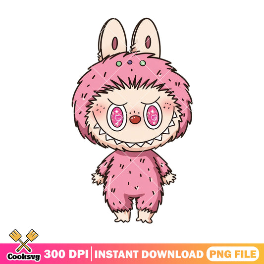 Labubu monster design png, labubu standing png, labubu pink png