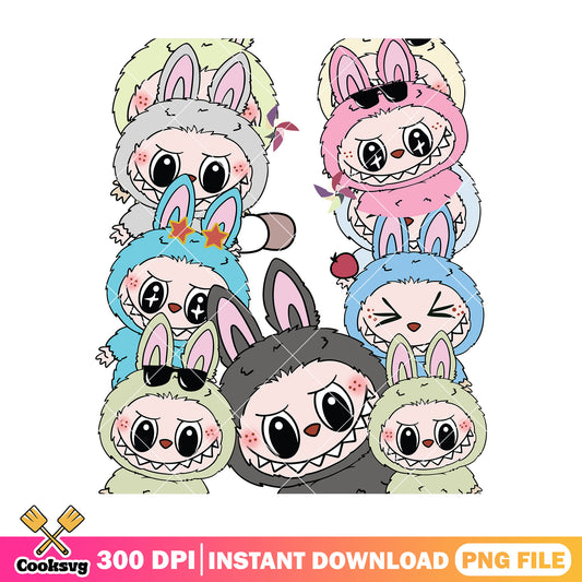 Labubu monster dolls file png, labubu macaron png, popmart labubu png