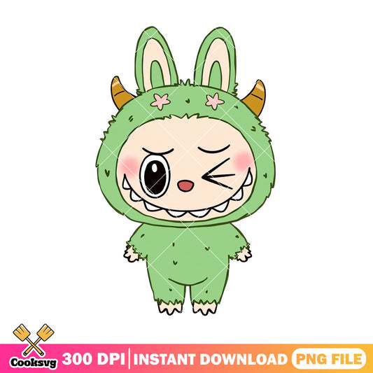 Labubu monster green cute png, labubu green png, labubu popmart png