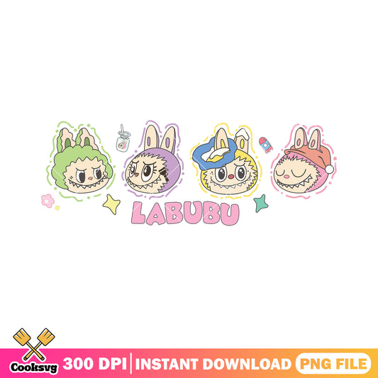 Labubu monster head popmart png, labubu head png, macaron labubu png