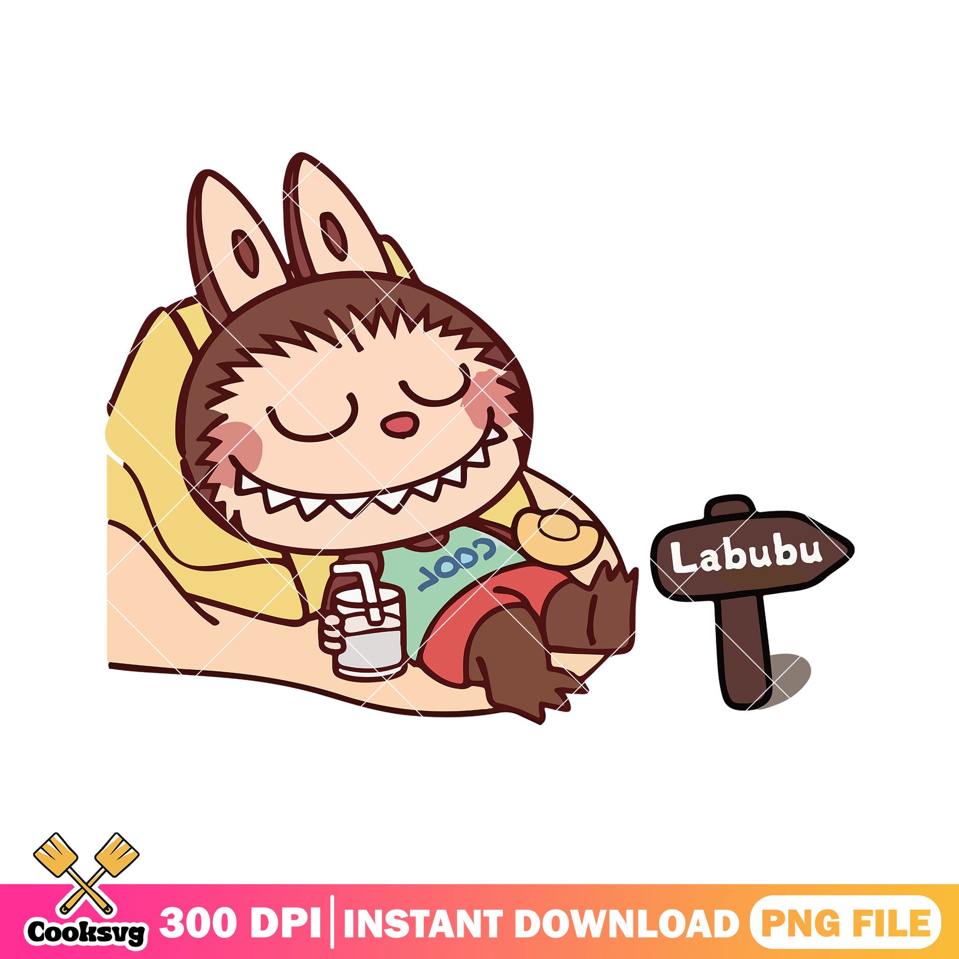 Labubu monster relaxing png, labubu brown png, labubu plush png