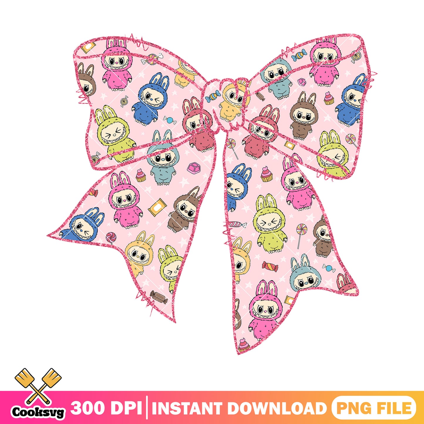 Labubu monsters bow shaped png, labubu happy png, labubu friends png