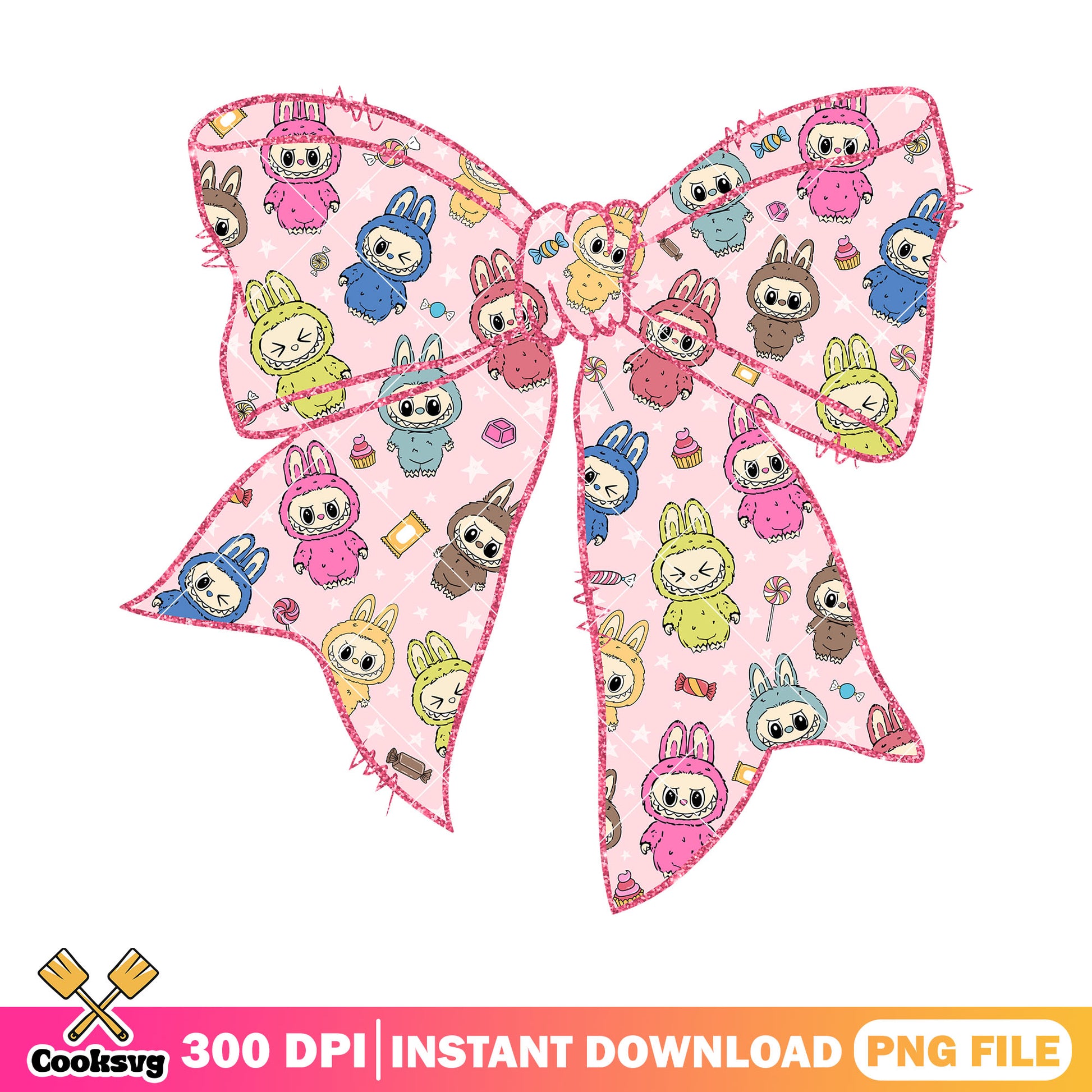 Labubu monsters bow shaped png, labubu happy png, labubu friends png