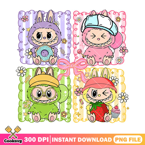 Labubu monsters design png, labubu sitting png, labubu monster png