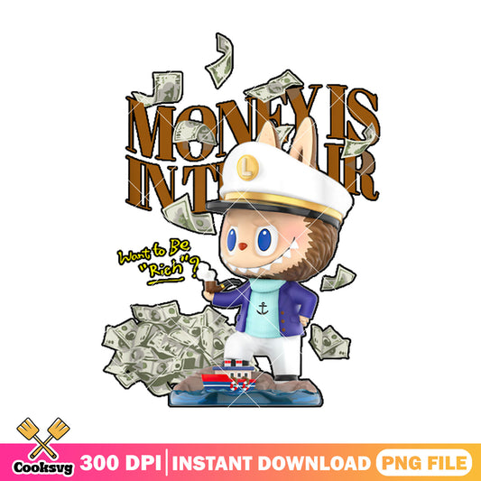 Labubu monster want to be rich png, funny labubu png, monster labubu png