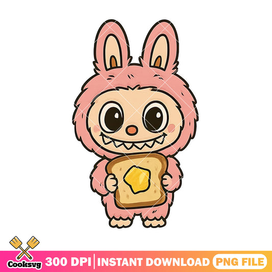 Labubu monster with bread png, labubu cute png, labuubuu png