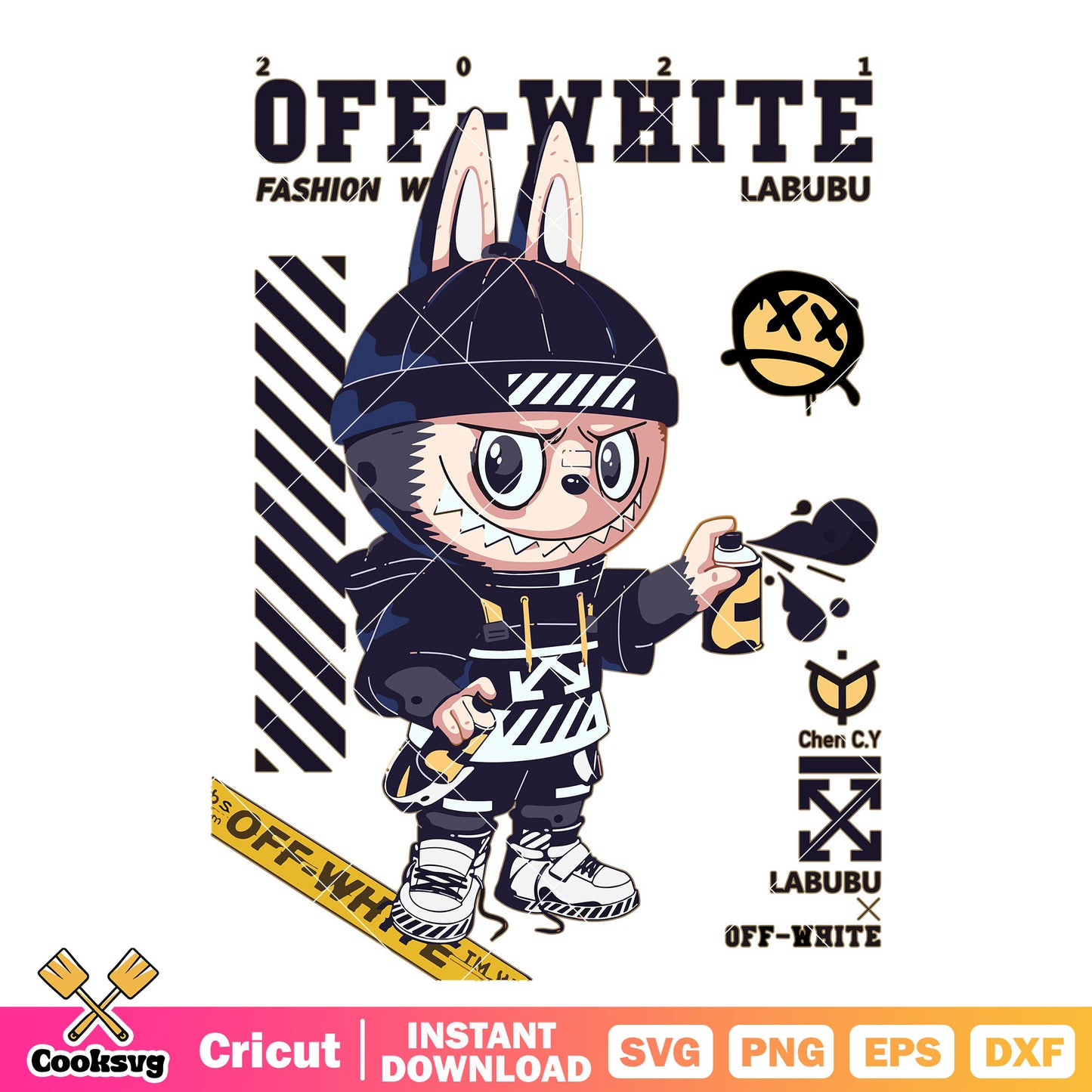 Labubu of white fashion svg, labubu street style​ svg, labubu dolls svg