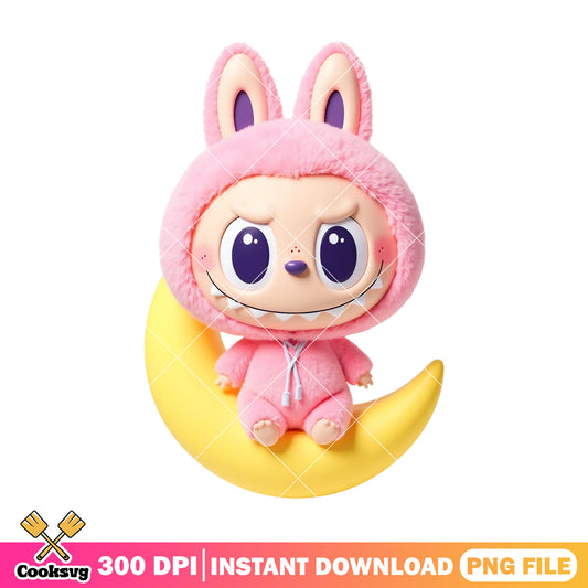 Labubu on the moon png, labubu doll png, labubu pink png