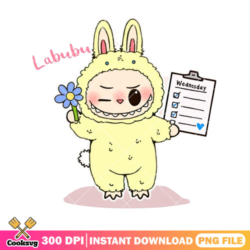Labubu on wednesday png, labubu yellow png, labubu standing png