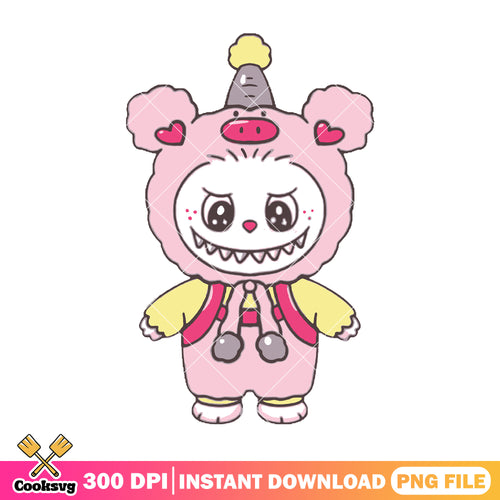 Labubu pig costume png, labubu standing png, labubu happy png